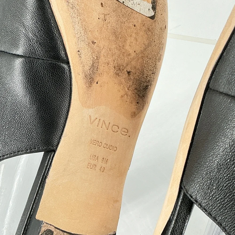 Vince Size 9 EUR 40 Black Leather Square Toe Slingback Flats Vida - Picture 5 of 12